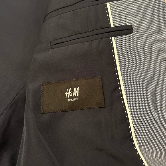 H&M Blue Sports Coat Blazer with Navy Blue Elbow Patches Size 42R - Picture 4 of 5